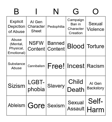 Character Creation Bingo! Bingo Card