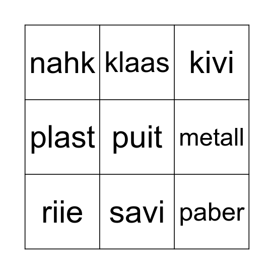 Materjalid Bingo Card
