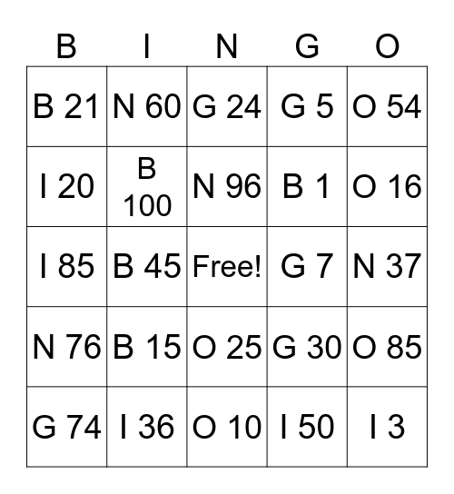 Untitled Bingo Card