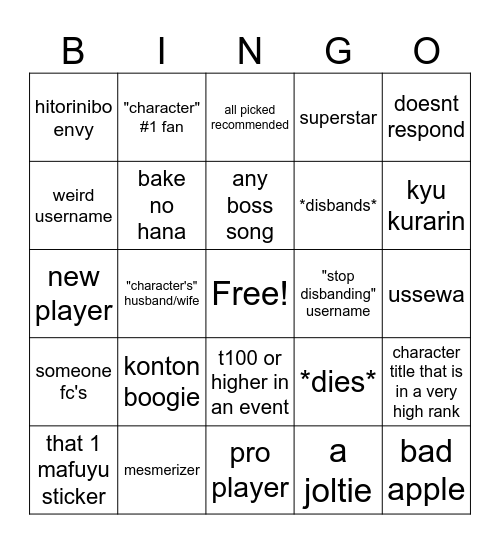 pjsk coop bingo Card
