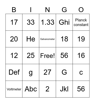 Physics Bingo Card