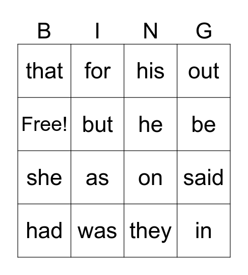 Sight words 11-20 Bingo Card