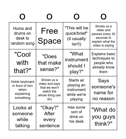 Mr. K Bingo Card