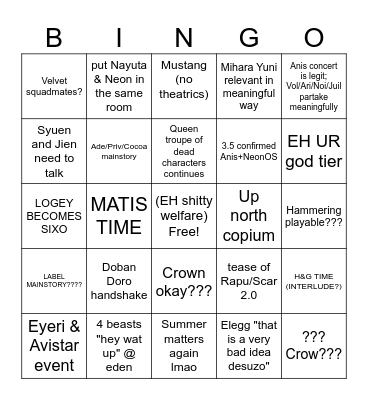 NGOV pre 3.5 Bingo Card
