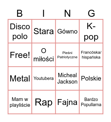 Piosenki w Radiu Bingo Card