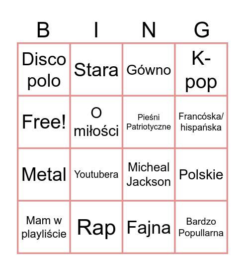 Piosenki w Radiu Bingo Card