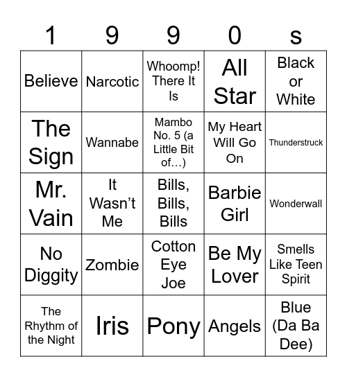 Music Bingo Card