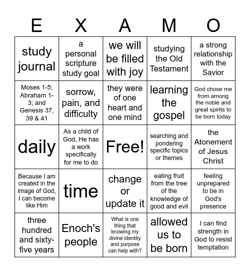 Assess Your Learning 1: Moses 1 - Genesis 11 Bingo Card