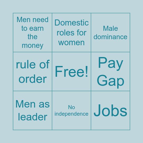 Patriarchal structures/ views today Bingo Card