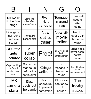 Capcom Cup 12 Bingo Card