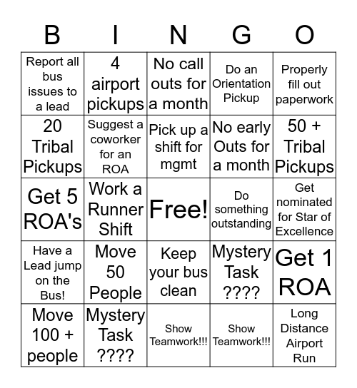 Transit Bingo  Bingo Card