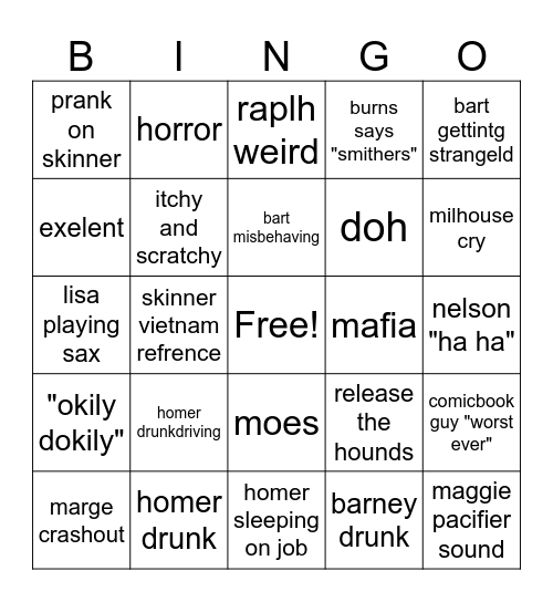 simson bingo Card