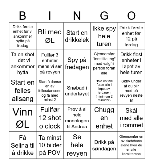 KS Hyttetur Bingo Card