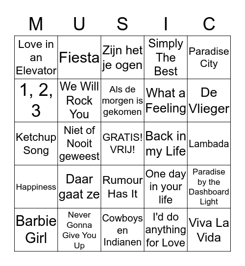 Welkom - Muziek Bingo - V2 Bingo Card