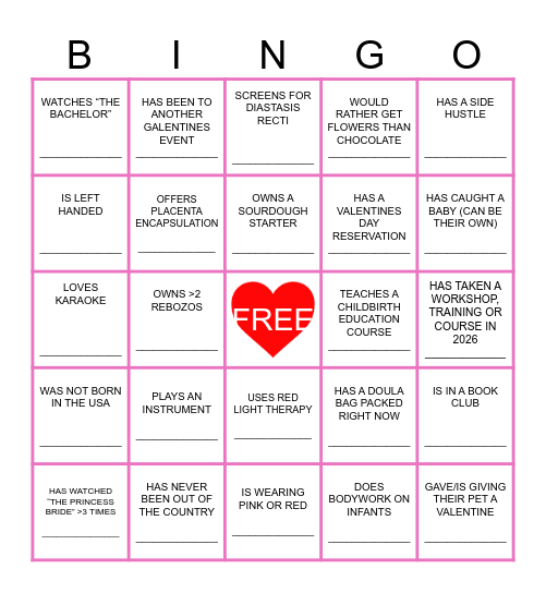 Galentine’s Bingo Card