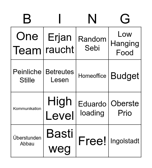All Hands go UP Bingo Card
