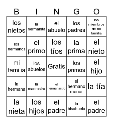 Familia Bingo Card