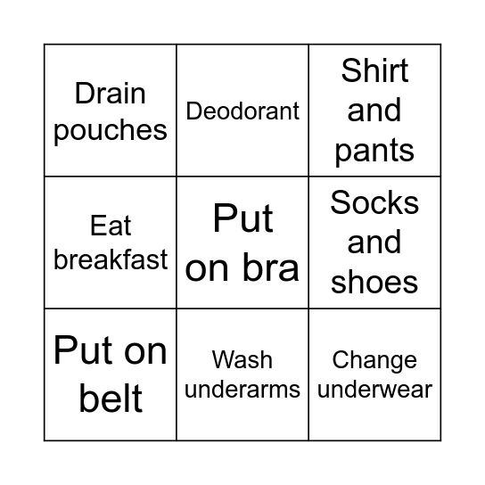 Morning routine Bingo Card