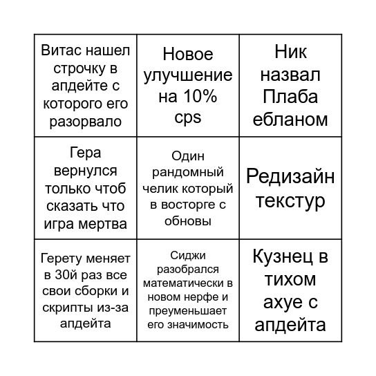IS апдейт Bingo Card