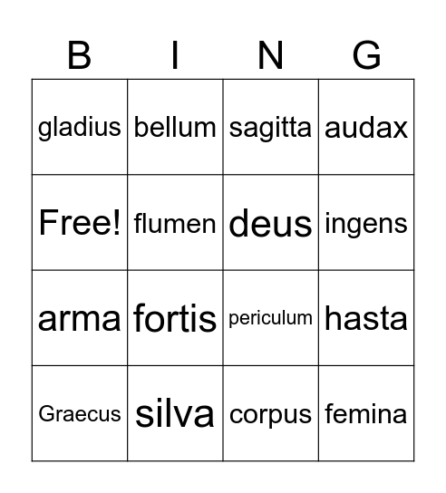de Romanis chapter 2 nouns and adjectives Bingo Card