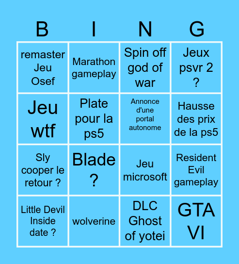 State of play Bingo Card