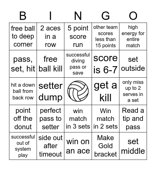 Volleyball Tournament Bingo Card