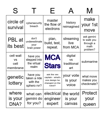 MCA Family Nite Bingo Card