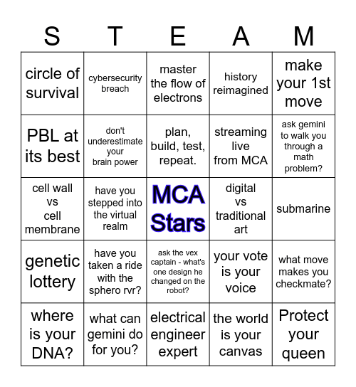 MCA Family Nite Bingo Card