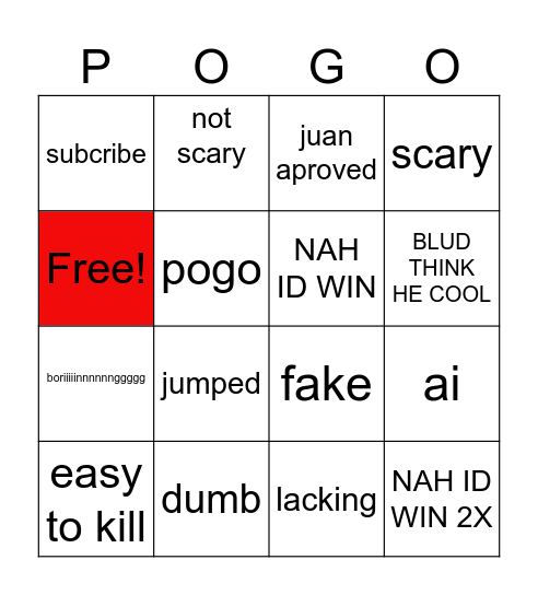 SCARY BINGO CARD Bingo Card