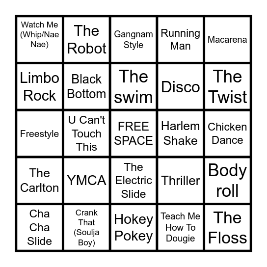 DANCE DANCE DANCE Bingo Card