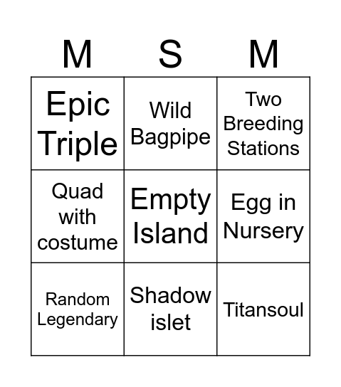 MSM Bingo (Mobile) Bingo Card