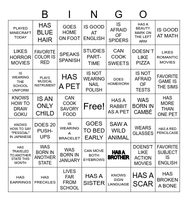 Bingo Class Bingo Card