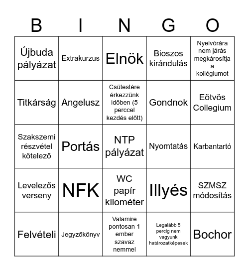 Közgyűlés Bingó (KöBi) Bingo Card