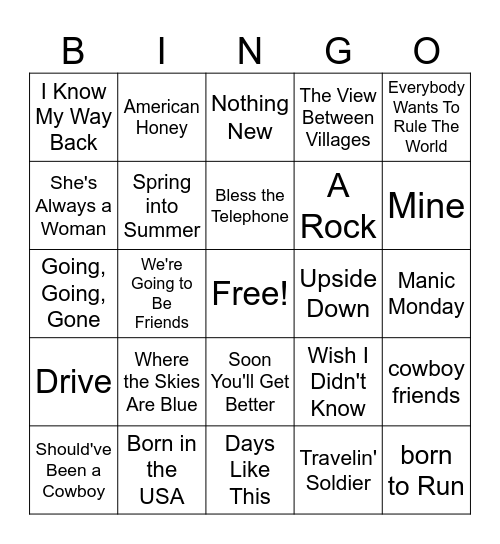 Kiara's Playlist Bingo Card