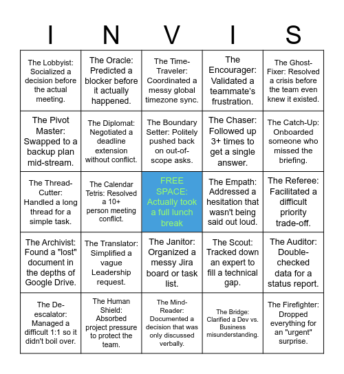 Invisible Work Bingo! Bingo Card