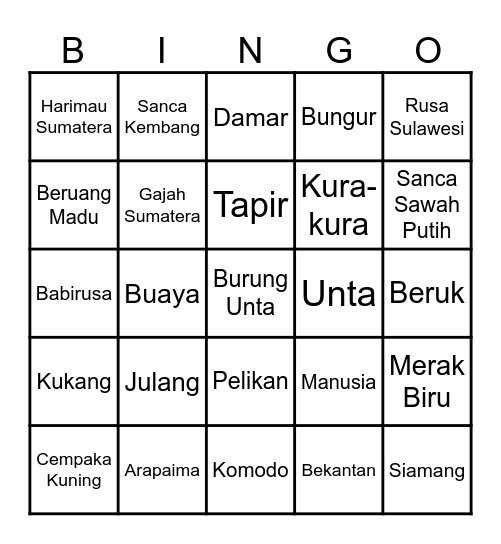 Di Kebun Binatang Bingo Card