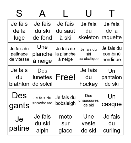 Les sports d'hiver FEB 12 Bingo Card