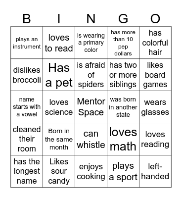 Get To Know You (Afterschool Program) Bingo Card