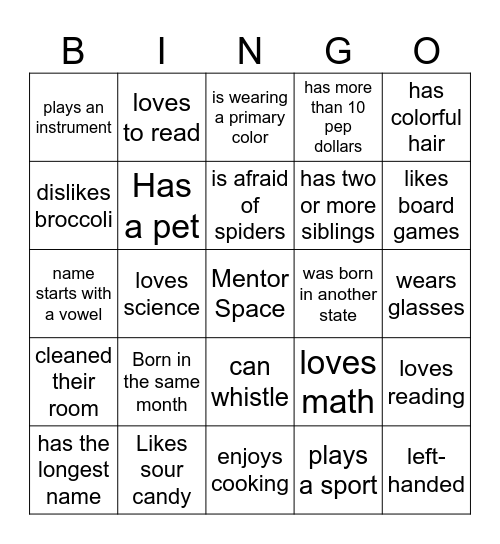 Get To Know You (Afterschool Program) Bingo Card