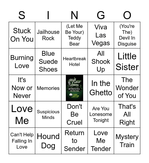 Elvis Hits Bingo Card