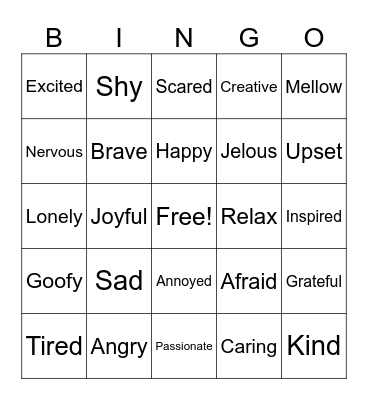 Emotions Bingo Card