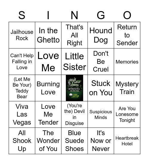 Elvis Hits Bingo Card