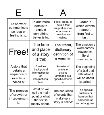 Academic Vocabulary Bingo Card