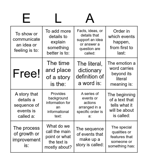 Academic Vocabulary Bingo Card