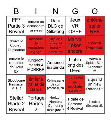 Bingo State of Play Bingo Card