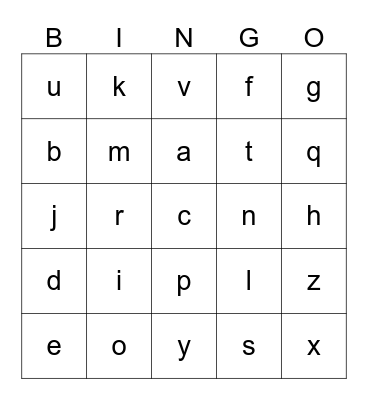 lowercase alphabet bingo Card