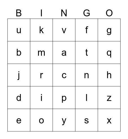 lowercase alphabet bingo Card