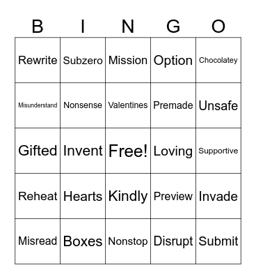 Affix Bingo Card