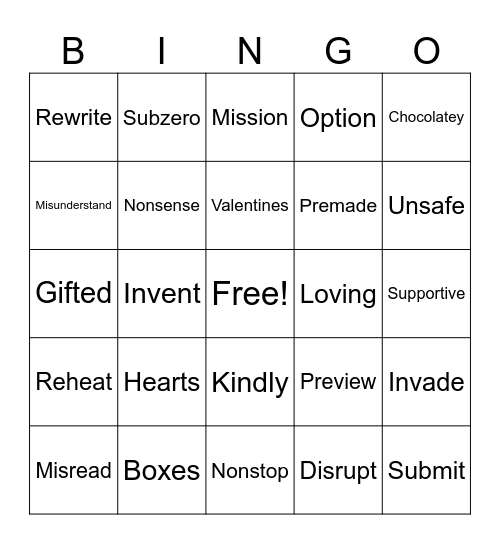 Affix Bingo Card