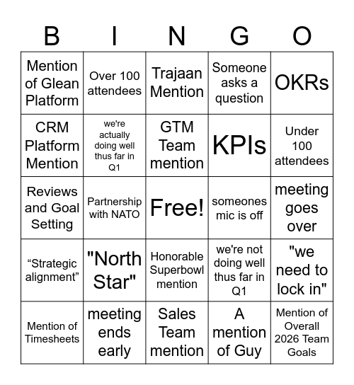 Town Hall Bingo Card